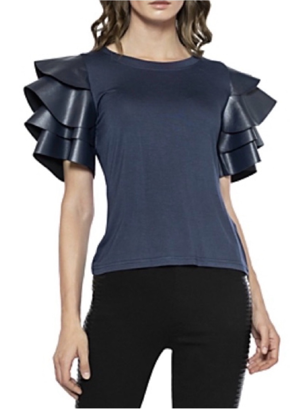 Gracia Faux Leather Ruffle Tops ( Bundle of 2 ) Large Hot Pink and Black